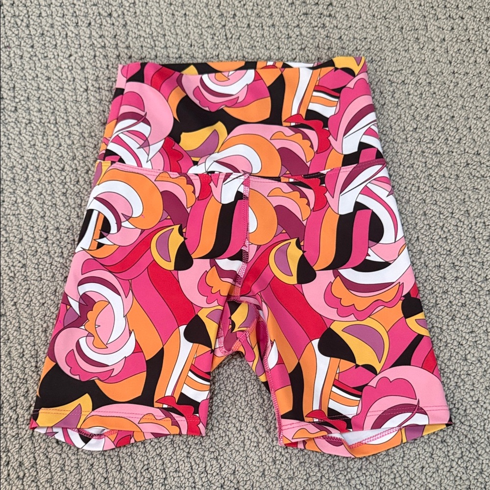 Beach Riot Vibrant Pink & Orange Abstract Print Bike Shorts